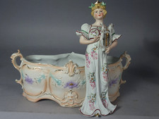 Antique Young Woman Lyre Polychrome Cookie Planter circa 1900. B60