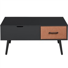 Table Basse à Plateau Relevable Rangement avec Tiroir en Tissu Pliable