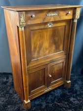 Secrétaire noyer massif à colonnes détachées ornement bronze Empire Restauration