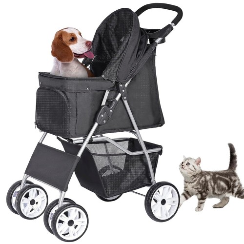 Black foldable pet stroller - black,