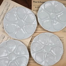 Lot of 4 oyster plates white porcelain Limoges France, Ø 24.5 cm, vintage
