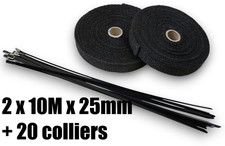 2x 10M Bande Ruban Isolant Thermique Collecteur Echappement NOIR Largeur 2,5cm
