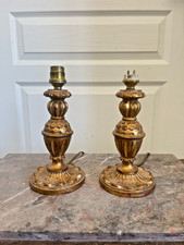 Ancien Paire Pied Lampe Bois