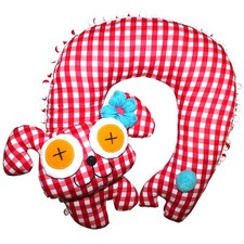 Oreiller cervical avec motif animalier - Oreiller avec pompon et tête d'animal 1