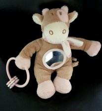 *. DOUDOU PELUCHE NOUKIE'S VACHE ROSE LOLA MIROIR ANNEAU FLEUR  ETAT NEUF*