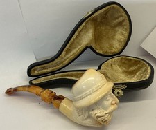 Vintage Meerschaum Handcrafted Tobacco Smoking Pipe Carved Head With Case