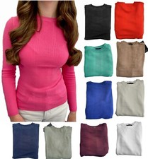 Ladies Marks Ribbed Jumper Crew Neck Long Sleeved Fitted Black Pink Blue Sweater