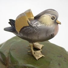 Ornement canard mandarin en bronze Hideaki Kabuki signé du Japon ancien