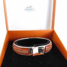 Hermes Clic Clac H Bangle Bracelet Silver Orange Enamel Metal Women Size