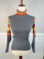 Vtg Fusalp France Knit Grey Sweater Winter Skiwear 70s Turtle Neck Small Ribbed
