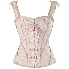 Corset rose pêche abricot armatures métal metalliques bretelles 2 lacets rétro