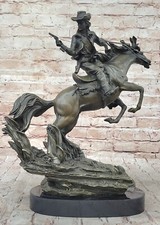 Bronze Marbre Statue Western Cowboy Cheval Espagnol Méxicain Ferme Ranch Art