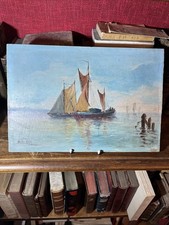 Marine, Bord De Mer  Peinture Sur Panneau, Milon , Tableau :39/27 Cm,Bateau