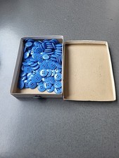 Old blue button box of work