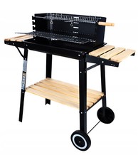 Barbecue de jardin au charbon de bois sur roulettes, grand gril avec étagère
