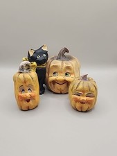 1995 Allyson Nagel Pumpkin Set Jack O Lantern & Jack O Lantern with Cat