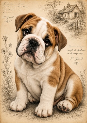 Affiche bébé bouledogue - bébé,