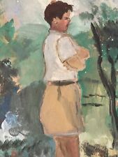 Beautiful Oil Painting On Cardboard 1950 Portrait Post Impressionist Ancient Art