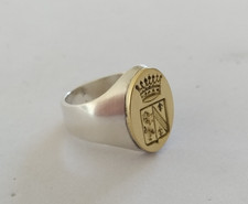 ANCIENNE CHEVALIÈRE ARGENT MASSIF OR 18K SCEAU ARMOIRIES COURONNE COMTALE