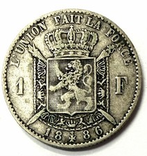 Pièce 1 Franc 1886 Belgique 🇧🇪 Léopold II Argent REF85657