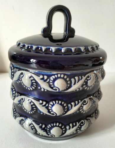 Pot grès émaillé bleu - pot,