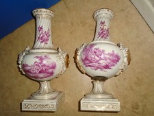 SEALS.18th century IMPORTANT PAIR OF VASES. FAIENCE DECOR WATTEAU