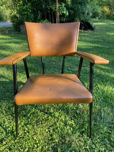 Rare fauteuil skaï marron - en,