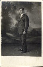 Men's Standing Suit Handicap Glass Eye Vision Strange Accident Photo Card