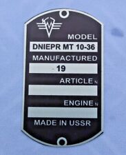 DNEPR 10-36 Aluminium Name plate Cccp DNIEPR 10-36