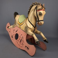 Cheval à Bascule Bois et Papier Mâché Entretoise Cache Poussière Démo Années '30