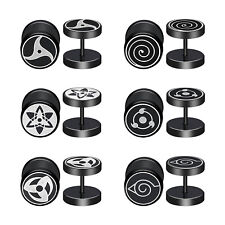 6 Pairs Naruto Stainless Steel Anime Earrings Fake Gauge Plug Screws Ear Studs