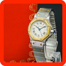 Vintage [BOXED N-MINT] Santos de Cartier Octagon 187903 K18YG Roman Woman Watch