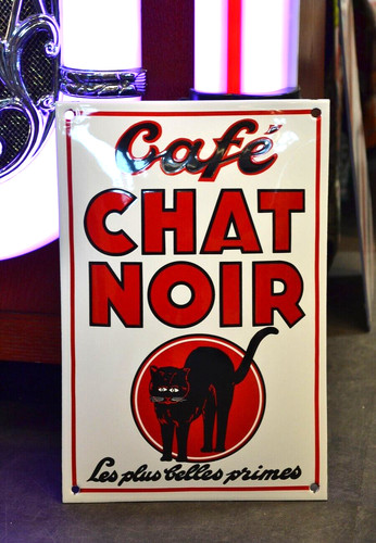 Plaque émaillée cafe chat - plaque, du