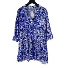 Robe Évasée À Manches Longues V En Coton Imprimée Bleue Pour Femmes Taille 1 / S