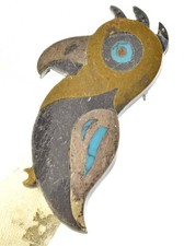 Vintage Mexico Piedra Negra Sterling Turquoise, brass Inlay bird Tono pin brooch