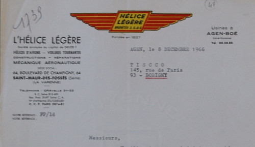 Facture agen 1966 hélice - agen,