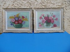 LOT OF TWO PAINTINGS SIGNS - PAINTINGS ON WOOD - FLOWERS - FRAMES