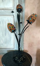 Vintage Murano Colorful Glass and Metal Cluster Three Light Living Room Table Lamp