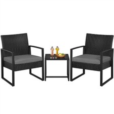 Mobilier de Jardin 3 Pièces en Rotin Polyester et Métal 2 Fauteuils et 1 Table