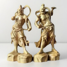 Nio Statutes Sets 8.6 inch / Buddha Wood Carving Statue of Kongo Boxwoods 