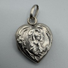 Pendentif  ancien Cœur " Porte photo " - Argent Massif
