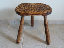 Tabouret en bois JEAN TOURET Ateliers Marolles 1950 Vintage Brutaliste