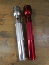 2 Vintage Mag-Lite 3 D-Cell Flashlights 12" Aluminum RED & SILVER -  Made In USA
