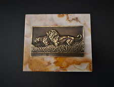 Boîte vintage en marbre plaque en bronze lion lionne signée Thénot Art Déco 1930