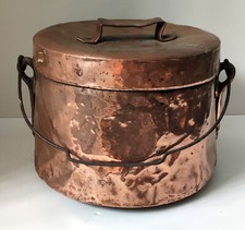 OLD 18THth CENTURY HAMMER HANDLE COPPER LID CAULDRON HANGING IRON