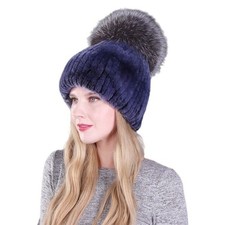 Winter Real Fur Hat Women Rex Rabbit Warm Beanie Cap Handmade Fluffy Soft