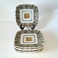 🔅 6 assiettes à dessert carré en céramique signés GUILLOT vintage