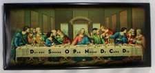 Plaque en bois laqué " la cène " Prière en Portugais Religion Catholique Christ