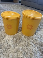 Set of 2 Vintage Nesting Tupperware Cannisters Yellow Gold Floral 811-13