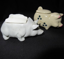 ANCIEN MOUTARDIER LOT 2 X PIECES COCHON 9 cm POT à MOUTARDE